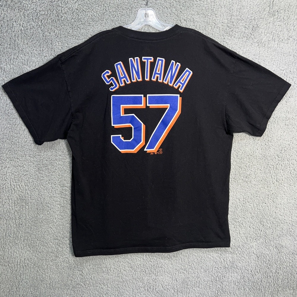 VTG New York Mets Johan Santana T Shirt Men's 2XL XXL Black #57 MLB Baseball Tee